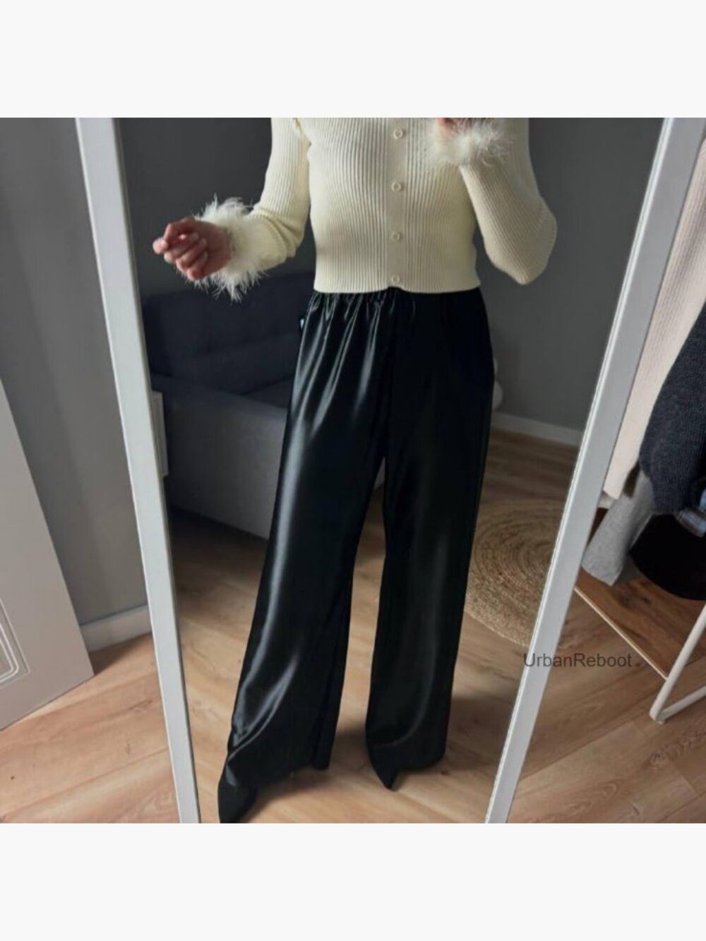 Satin Wide Leg Dress Pants High Waisted Elastic Trousers - Picture 3 of 7